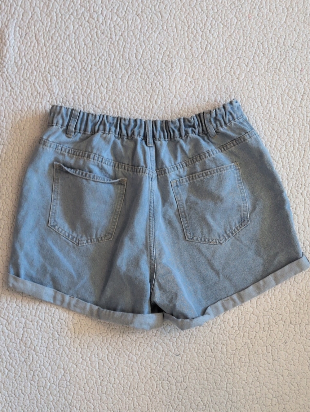 Shein Curve High Rise Light Acid Washed Denim Cotton Blend Roll Tab Jean Shorts